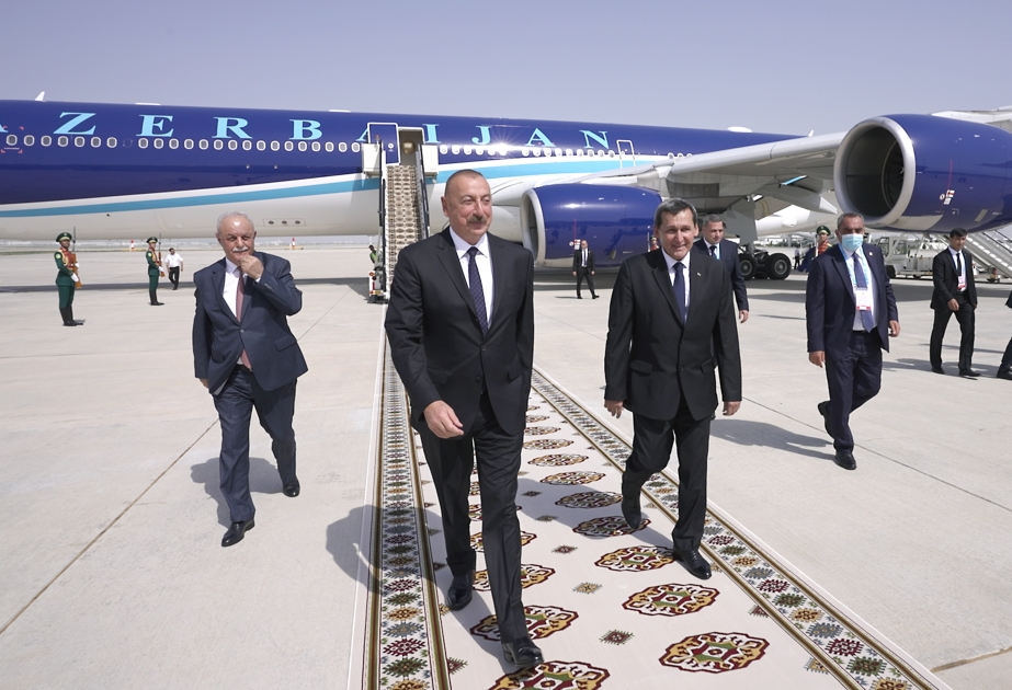 President Ilham Aliyev arrived in Turkmenistan for visit VIDEO