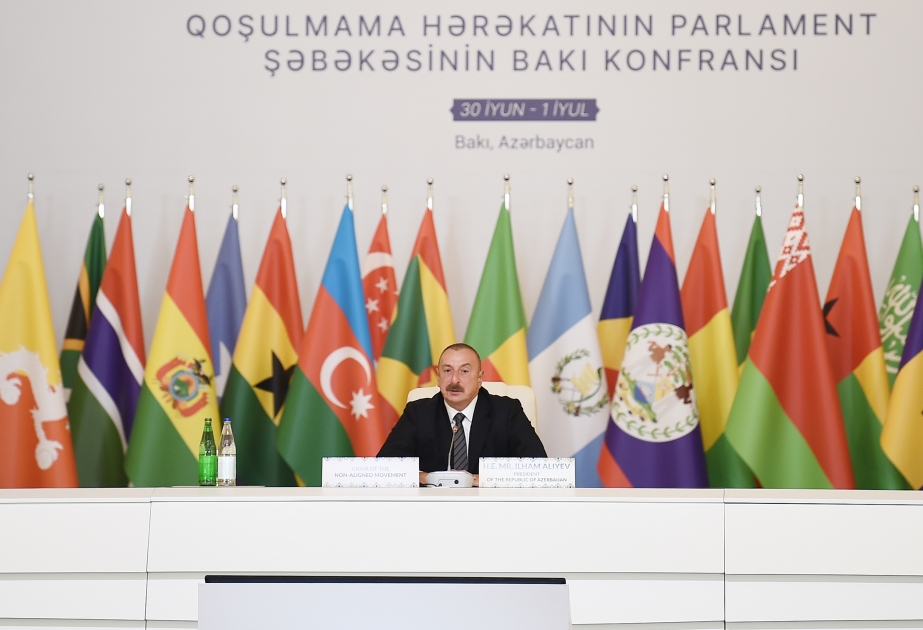 Konferenz des Parlamentarischen Netzwerks der Bewegung der Blockfreien Staaten in Baku  Aserbaidschans Präsident Ilham Aliyev nimmt an Konferenz teil VIDEO