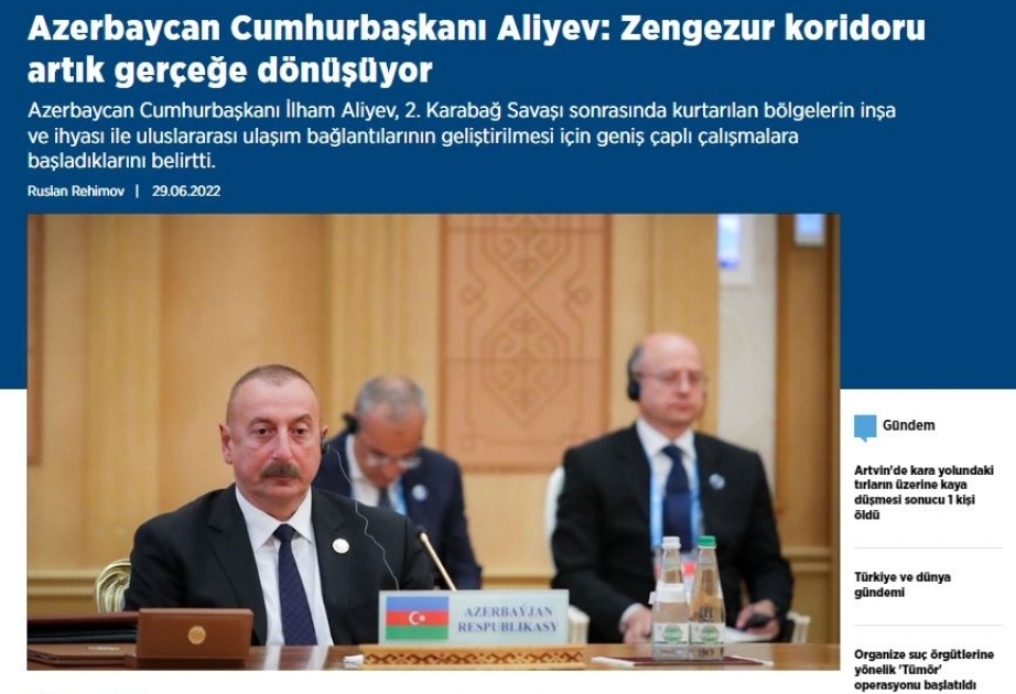 Anadolu Agentliyi: Azərbaycan Prezidenti BMT Təhlükəsizlik Şurasında islahatların aparılmasını dəstəklədiklərini bildirdi