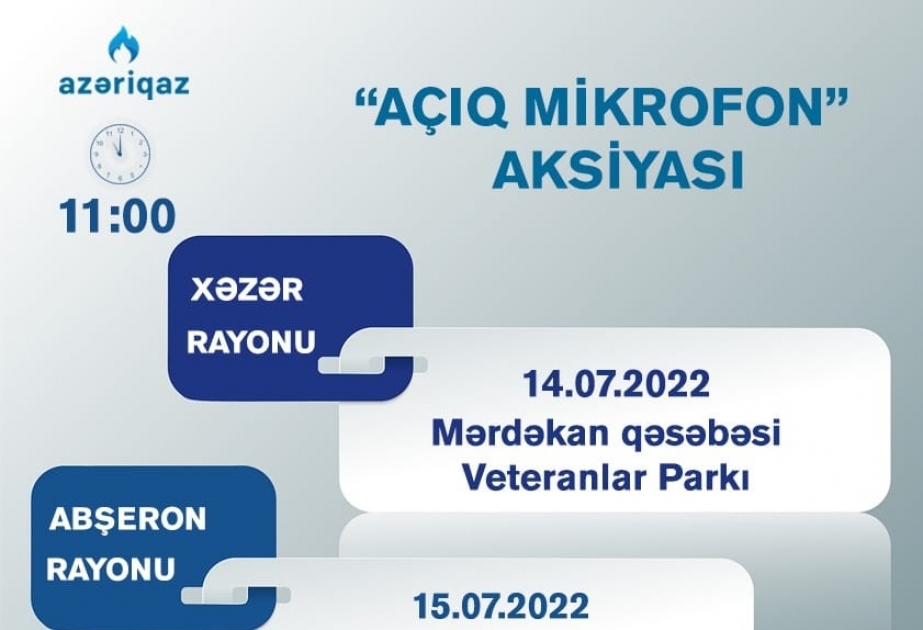 Xəzər və Abşeron rayonlarında sakinlərin qaz təchizatı ilə bağlı problemləri dinləniləcək