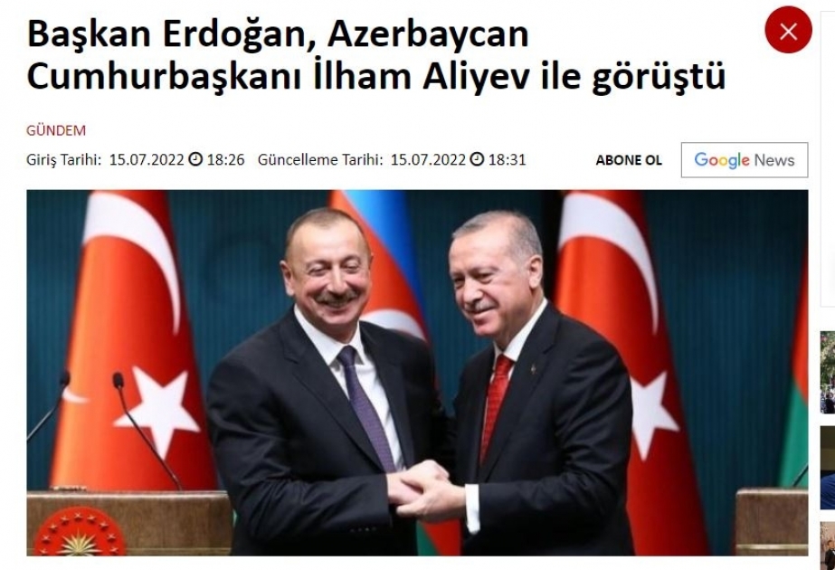 Türkiyə mediası Azərbaycan və Türkiyə prezidentlərinin telefon danışığını geniş işıqlandırıb