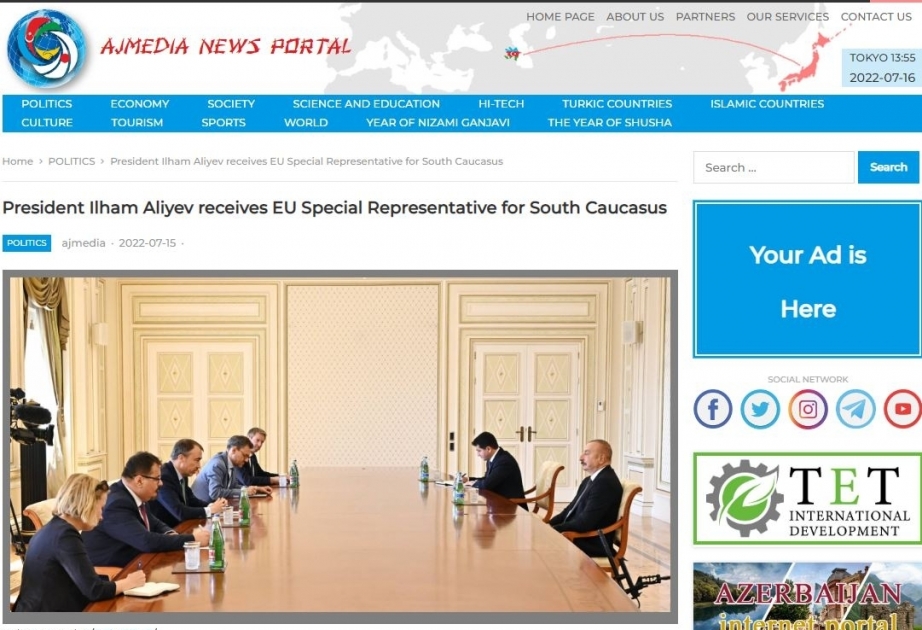 Japanese news portal highlights President Ilham Aliyev’s meeting with EU Special Representative for South Caucasus