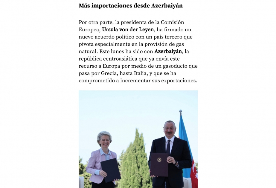 Prensa en español: “Azerbaiyán duplicará el suministro de gas a la UE”