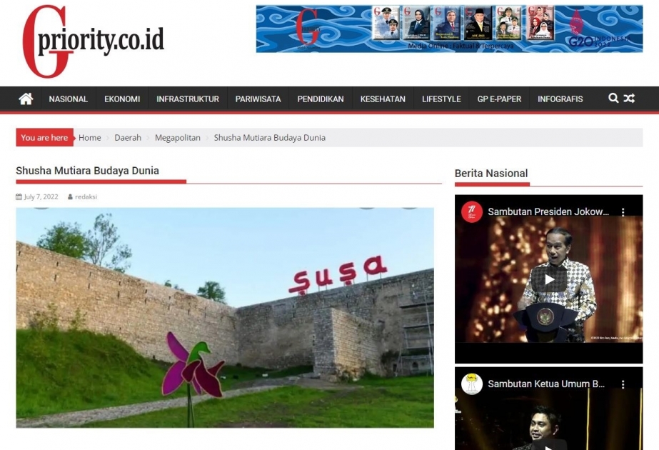 İndoneziyanın nüfuzlu mətbuat orqanları “Şuşa İli” ilə bağlı məqalə yayımlayıb