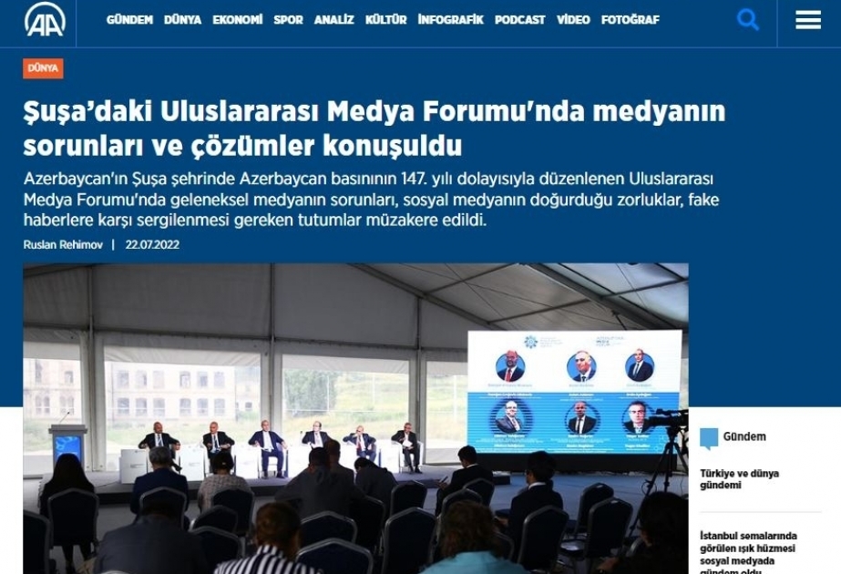 Агентство «Анадолу» широко осветило Международный медиафорум в Шуше
