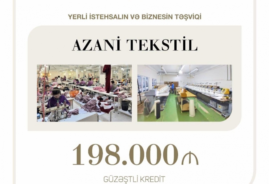 Sahibkarlığın İnkişafı Fondu “Azani Tekstil” MMC-yə 198 min manat güzəştli kredit verib