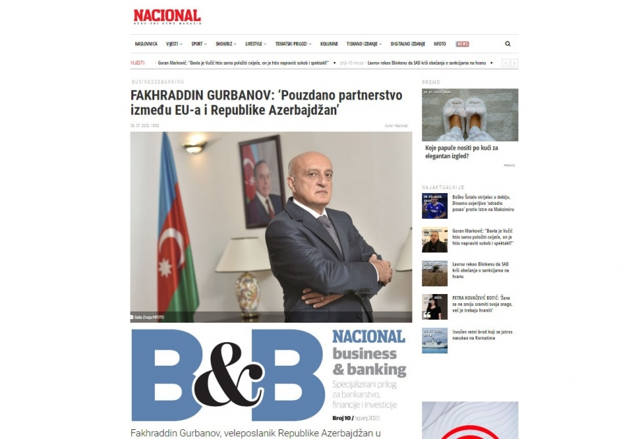 Xorvatiya mətbuatı Aİ və Azərbaycan arasında enerji sahəsindəki əməkdaşlıqdan yazır
