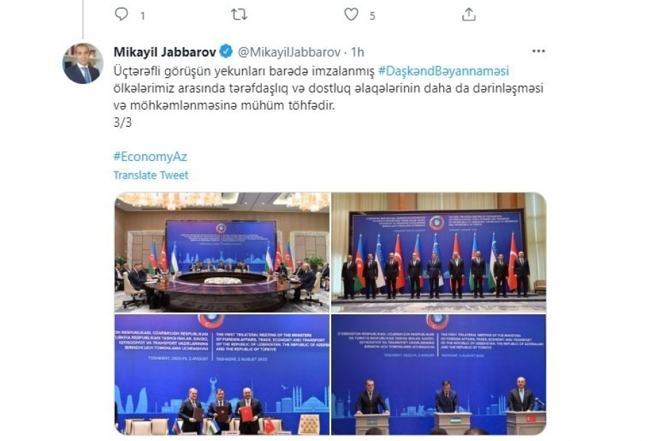 Minister Jabbarov: Tashkent Declaration is significant contribution to further deepening and enhancement of partnership and friendly ties between our countries
