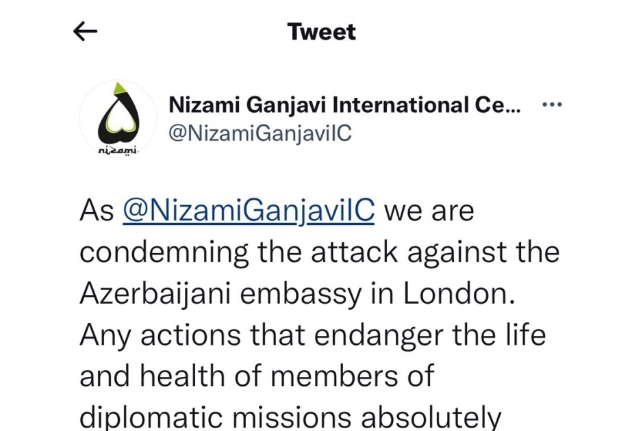 Nizami Ganjavi International Center condemns attack against Azerbaijani embassy in London