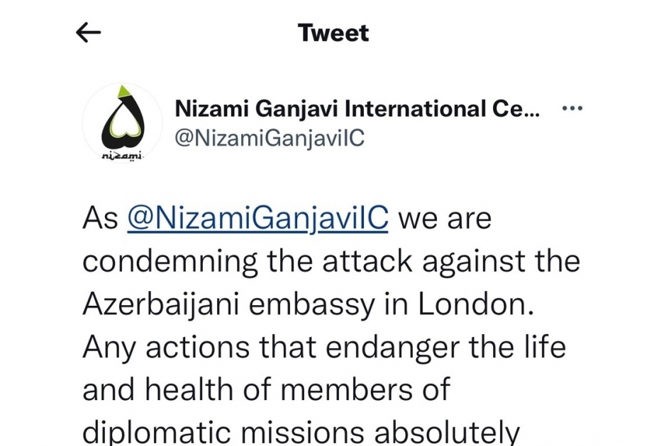 Centro Internacional Nizami Ganjavi condena el ataque contra la embajada de Azerbaiyán en Londres