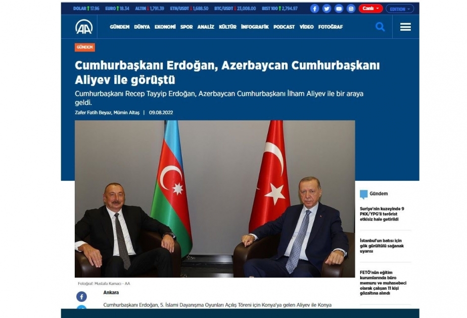 Turkish media highlights Azerbaijani President Ilham Aliyev’s working visit to Konya