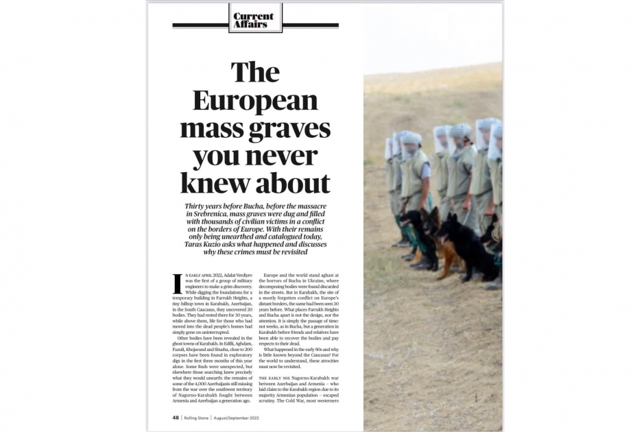 “Rolling Stone” nəşri Ermənistanın hərbi cinayətləri haqqında: Avropada elə kütləvi məzarlıqlar var ki, siz onların haqqında heç vaxt eşitməmisiniz