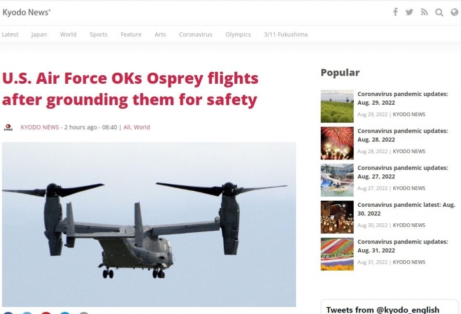 U.S. Air Force OKs Osprey flights after grounding them for safety
