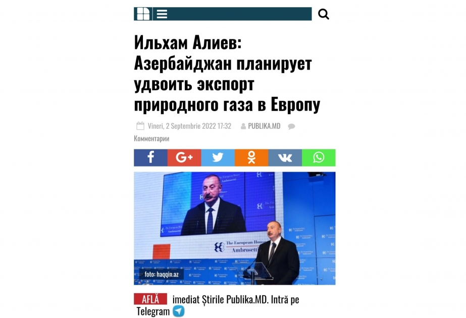 Moldova KİV-ləri Prezident İlham Əliyevin İtaliyada keçirdiyi görüşlərə, Çernobbio Forumundakı çıxışına geniş yer ayırıb