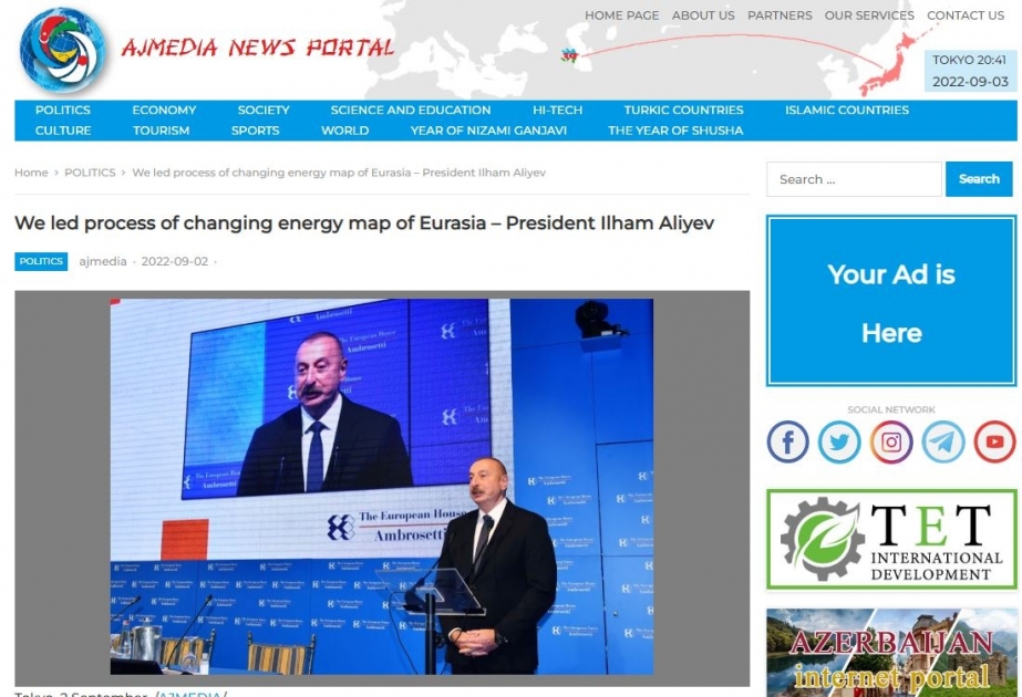 Yaponiya portalı Prezident İlham Əliyevin İtaliya səfəri barədə məlumatlar yayıb