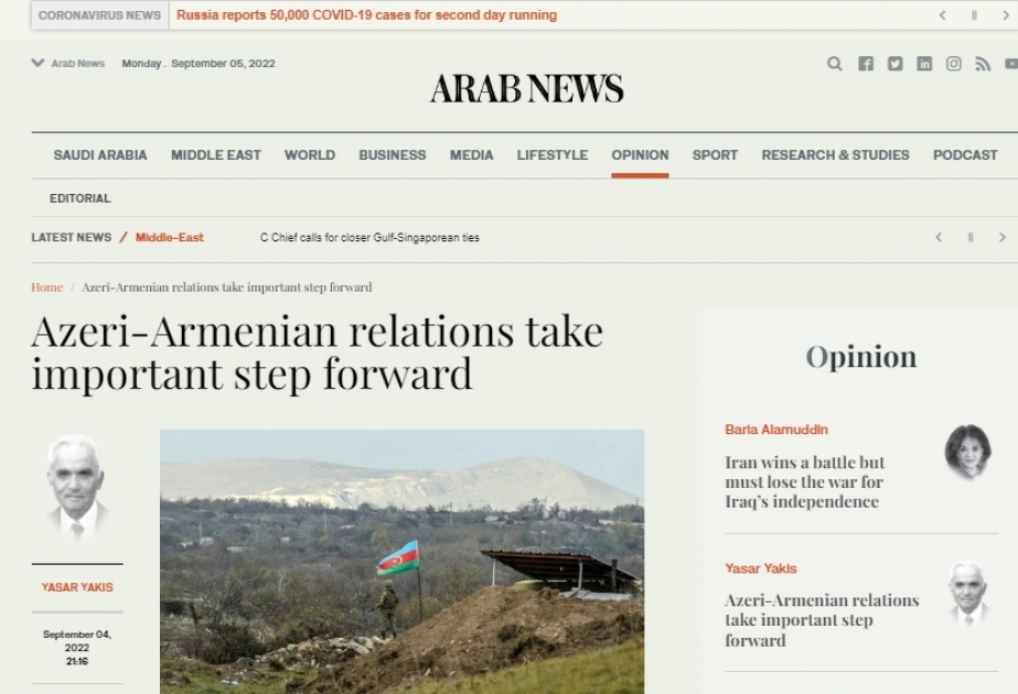 “Arabnews”: Ermənistanın öz öhdəliklərini yerinə yetirməsi regionda dayanıqlı sülhün əsas şərtidir