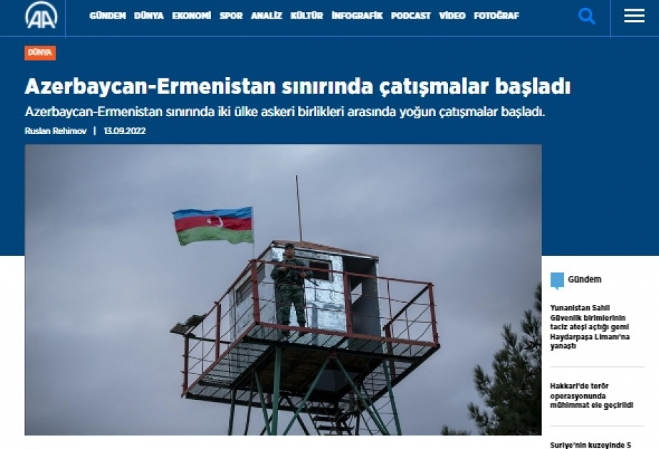 Türkiyə mediası: Təxribat və itkilərə görə bütün məsuliyyət Ermənistanın hərbi-siyasi rəhbərliyinin üzərinə düşür