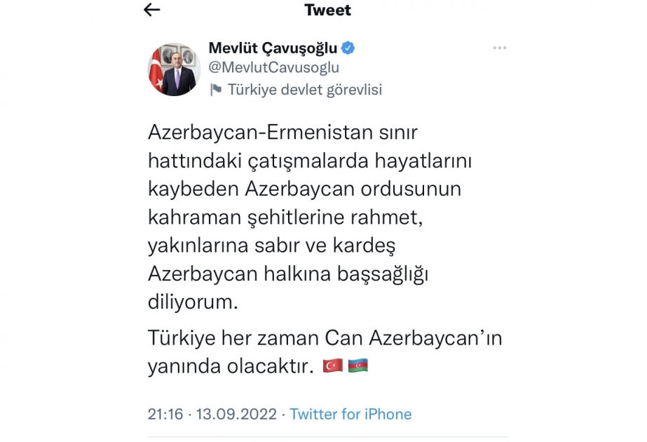 Mövlud Çavuşoğlu: Türkiyə hər zaman Can Azərbaycanın yanında olacaq