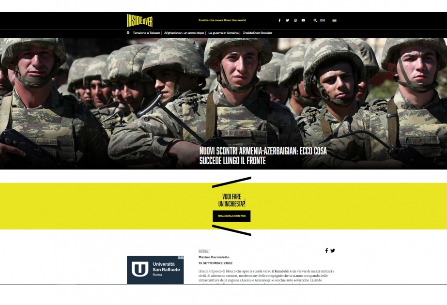 İtaliyanın analitik-informasiya portalı Azərbaycan-Ermənistan sərhədindəki təxribatlardan yazıb