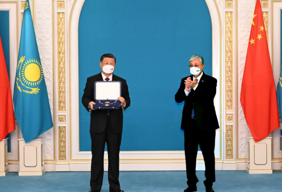 Chinese President Xi Jinping receives Order of the Golden Eagle awarded by Kazakh President Tokayev