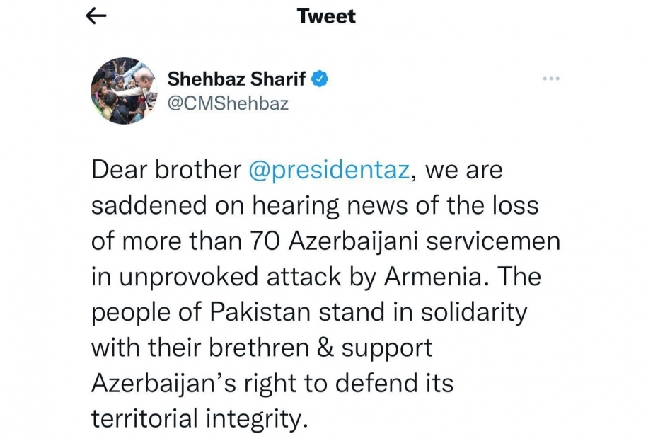 PM Shehbaz Sharif: The people of Pakistan stand in solidarity with their brethren and support Azerbaijan’s right to defend its territorial integrity