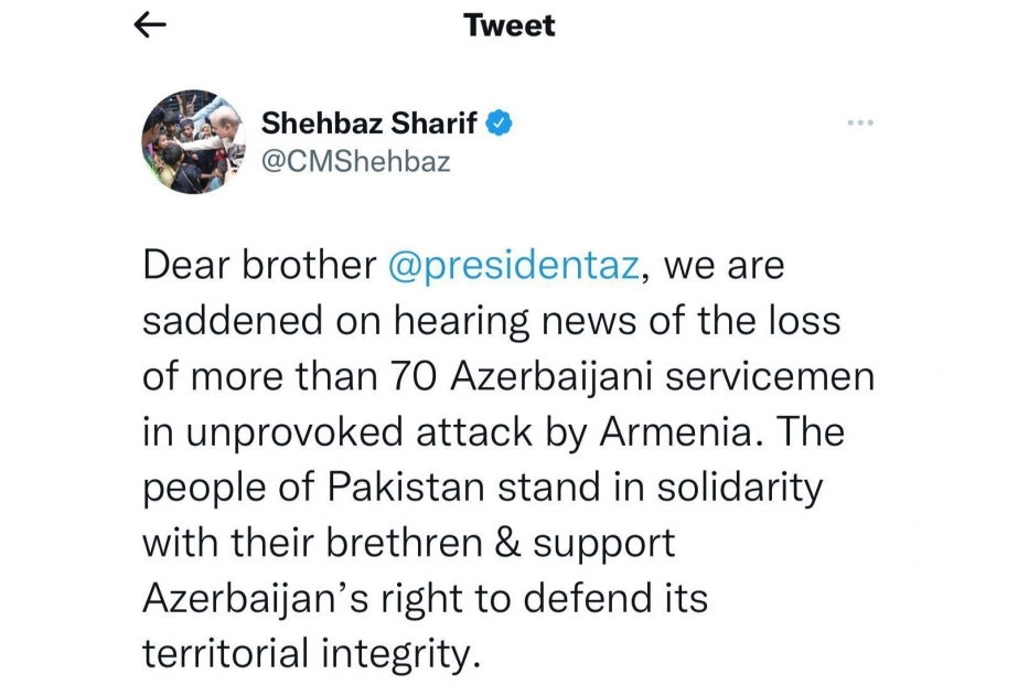 Primer Ministro de Pakistán: "Apoyamos el derecho de Azerbaiyán a defender su integridad territorial"