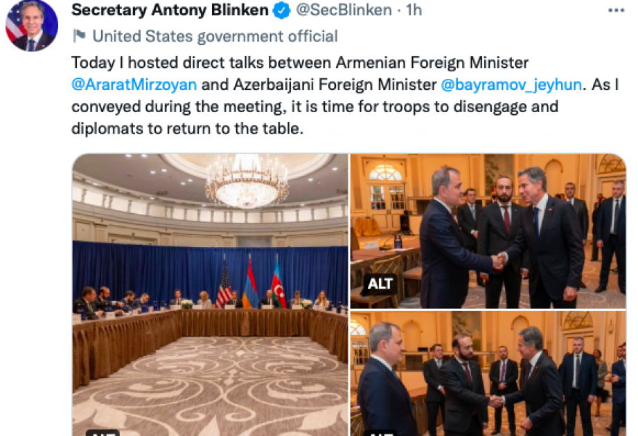 US-Außenminister trifft seine aserbaidschanischen und armenischen Amtskollegen