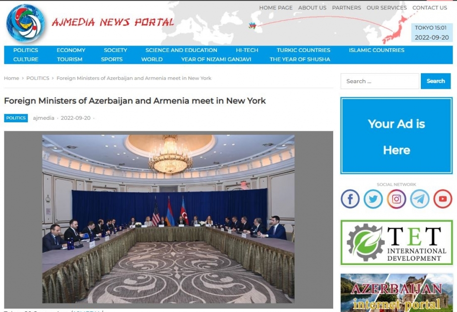 Yaponiya portalı Azərbaycan və Ermənistan xarici işlər nazirlərinin Nyu-York görüşü barədə məlumatlar yayıb