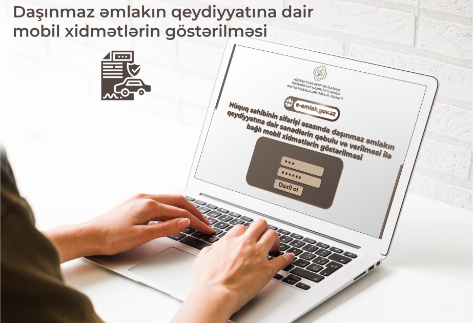 Daşınmaz əmlakın qeydiyyatına dair sənədlərin qəbulu və verilməsi xidməti ünvanda da göstərilir