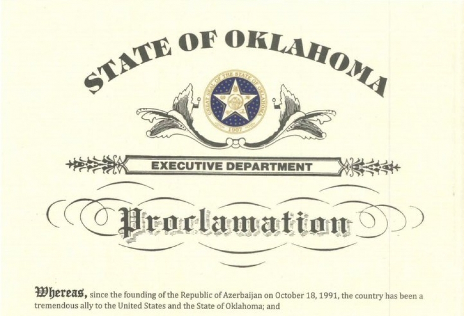 ABŞ-ın Oklahoma ştatının qubernatoru Azərbaycan Ordusu ilə tərəfdaşlıq barədə bəyannamə imzalayıb
