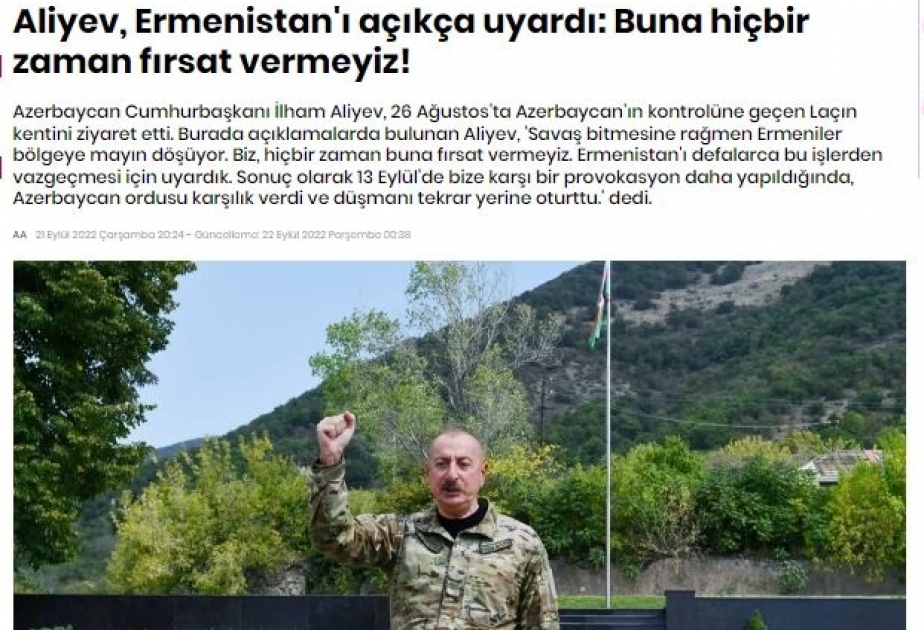 Turkish media highlights President Ilham Aliyev`s visit to Lachin