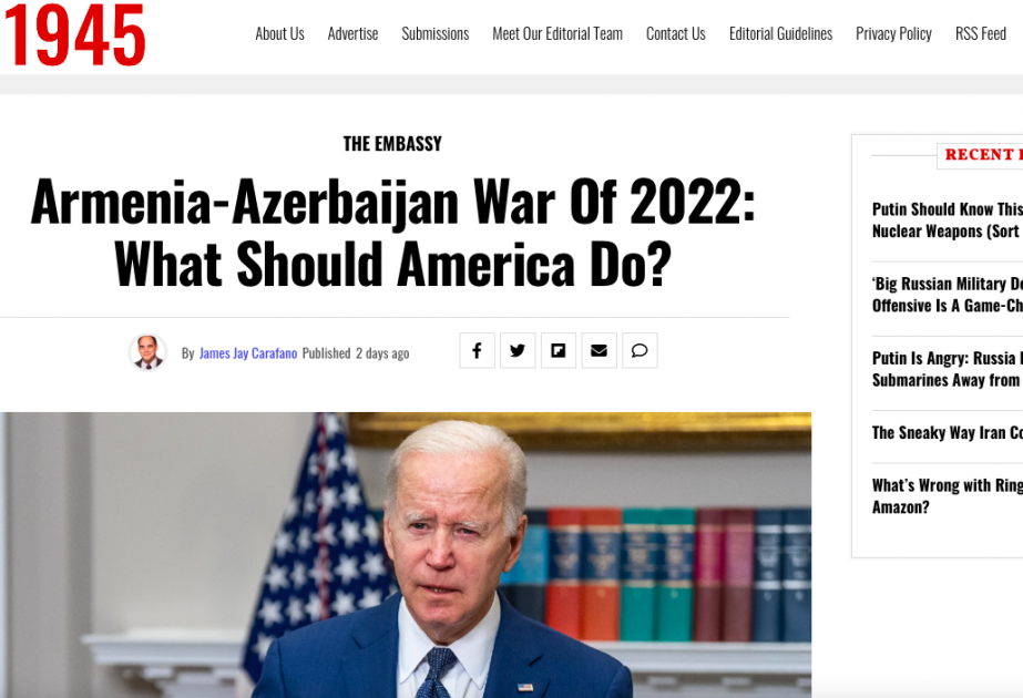 Издание 19FortyFive: «Армяно-азербайджанская война 2022 года: какие шаги предпринимать Америке?»