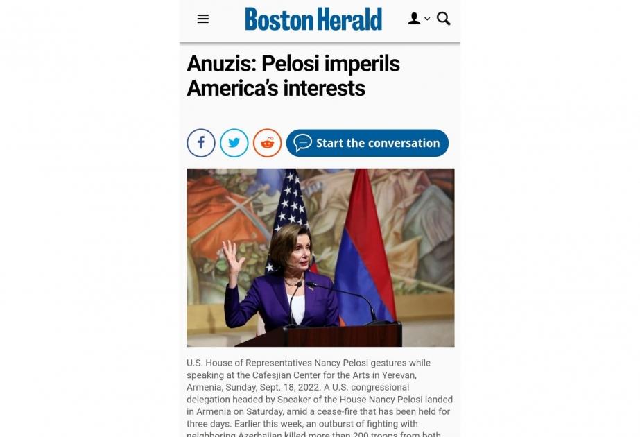 “Boston Herald”: Pelosi Amerikanın maraqlarını zərbə altında qoyur
