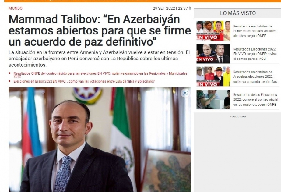 La prensa peruana destaca la última provocación militar de Armenia