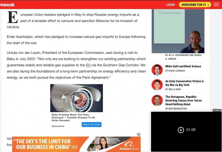 “Newsweek” nəşri: Azərbaycan Avropaya enerji ehtiyatlarının ixracını artırmaq niyyətindədir