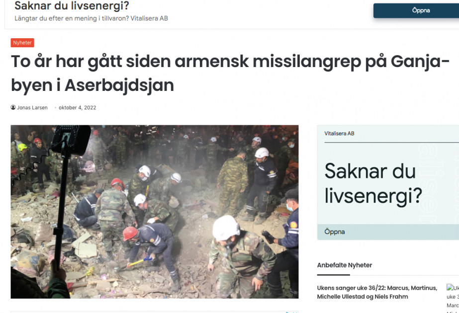 Норвежское издание напомнило об армянских ракетных обстрелах мирных жителей азербайджанского города Гянджа