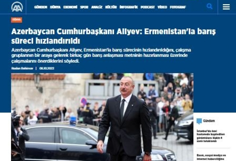 Türkiyə mediası Prezident İlham Əliyevin Praqa səfərini günün baş xəbəri statusunda təqdim edib
