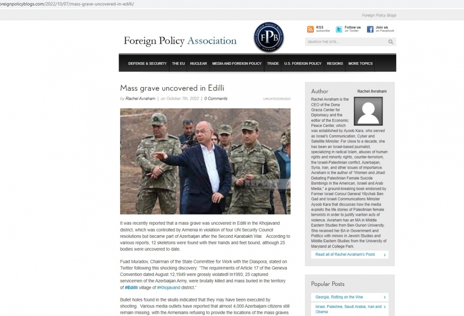 “Foreign Policy” nəşri Edillidə aşkarlanan kütləvi məzarlıq barədə yazıb