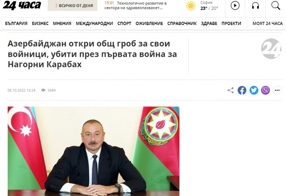 Bolqarıstan KİV-ləri Xocavəndin Edilli kəndində aşkarlanan kütləvi məzarlıq barədə məqalələr dərc edib