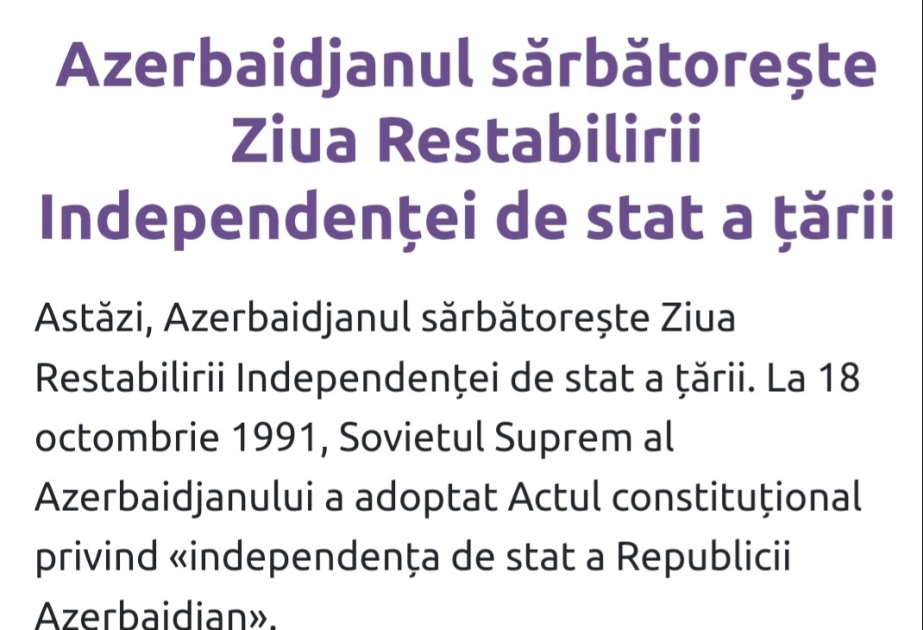 Moldovanın xəbər portalları Azərbaycanın Müstəqilliyinin Bərpası Günü ilə bağlı məqalələr dərc edib