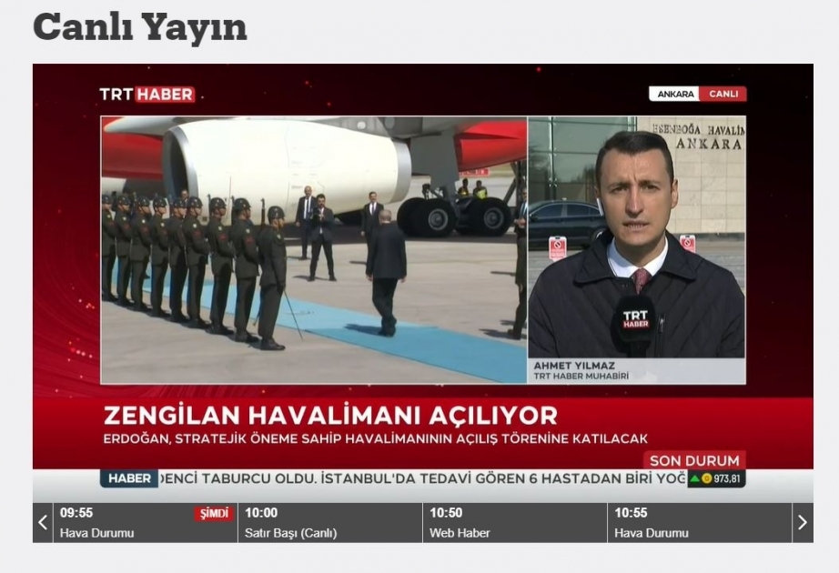 Turkish president heads to Azerbaijan for opening of airport