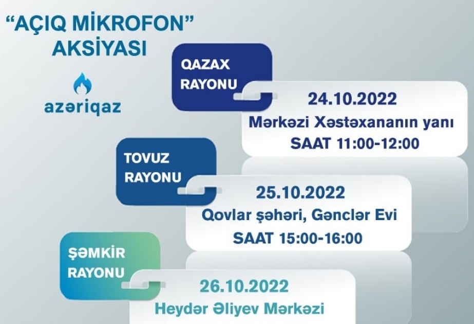 Növbəti həftə 4 rayonda sakinlərin qaz təchizatı ilə bağlı müraciətləri dinləniləcək