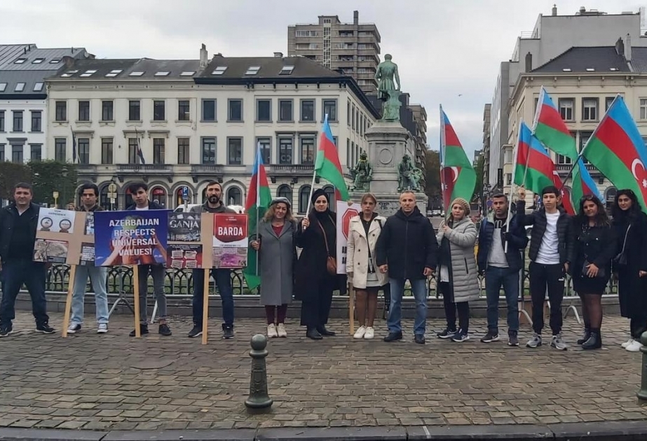 Azerbaijani diaspora representatives hold protest rally against Armenia’s war crimes outside EU office in Brussels