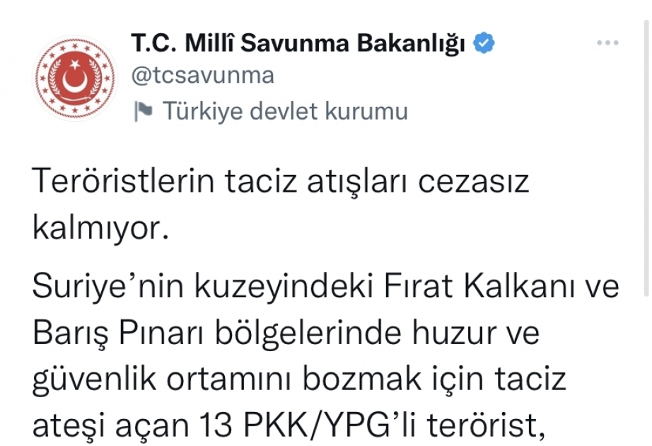 Turkish forces ‘neutralize’ 13 YPG/PKK terrorists in northern Syria