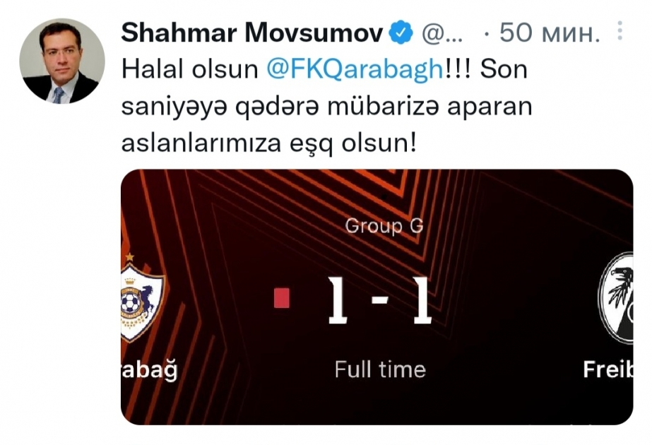 Şahmar Mövsümov: Son saniyəyə qədərə mübarizə aparan aslanlarımıza eşq olsun!