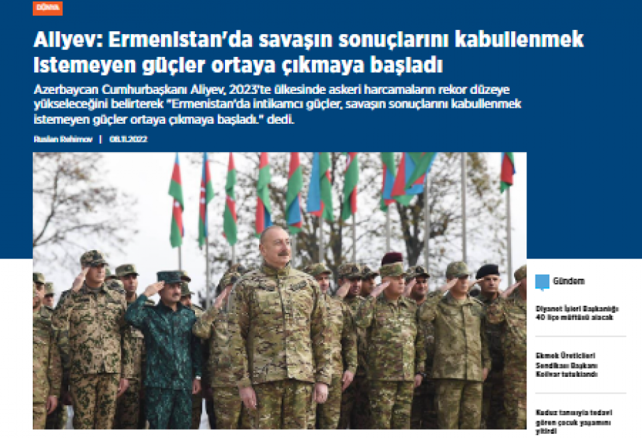 Türkiyə mediası 8 Noyabr-Zəfər Günü ilə bağlı Şuşada keçirilən tədbirə geniş yer ayırıb