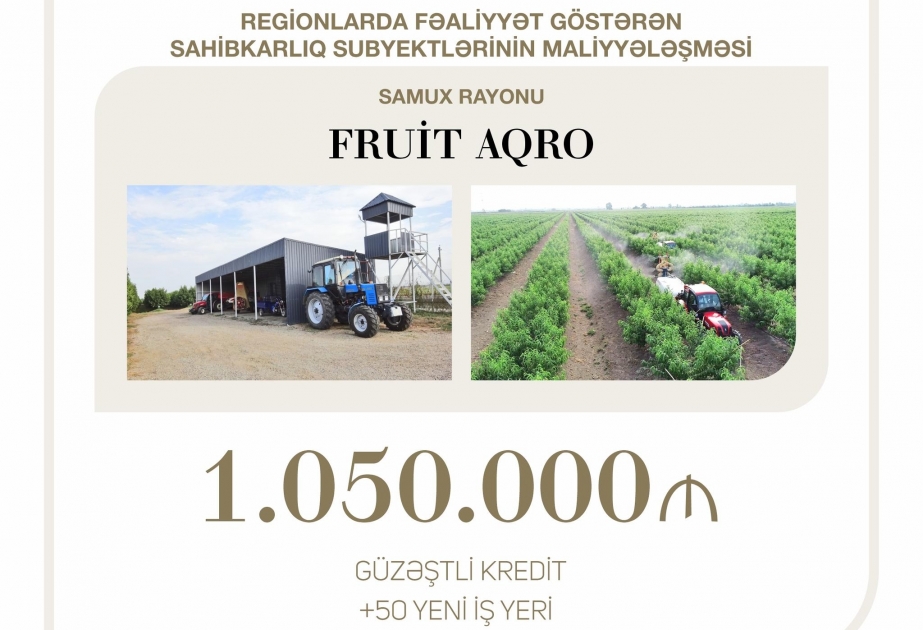 İntensiv bağçılığın inkişafı layihəsinə 1 milyon 50 min manat güzəştli kredit ayrılıb