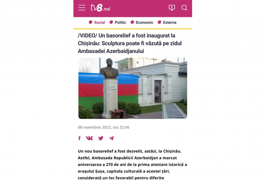 Moldovada Zəfər günü və “Şuşa İli” ilə əlaqədar keçirilən silsilə tədbirlər yerli mətbuatda geniş işıqlandırılıb