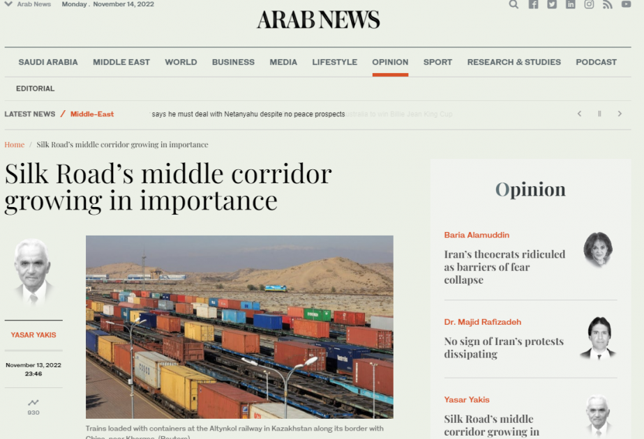 “Arabnews”: Ermənistanın Zəngəzur dəhlizinə əngəl törətməsi İpək Yolunun orta dəhlizi üçün problem yaradır