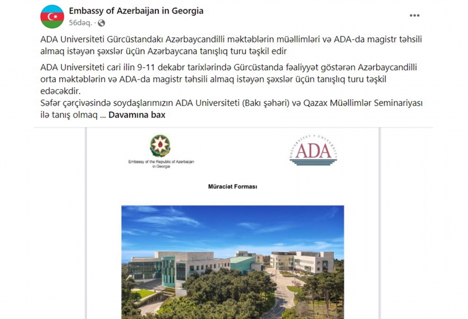 ADA Universiteti Gürcüstandakı azərbaycandilli məktəblərin müəllimləri və ADA-da magistr təhsili almaq istəyən şəxslər üçün yeni layihə hazırlayıb